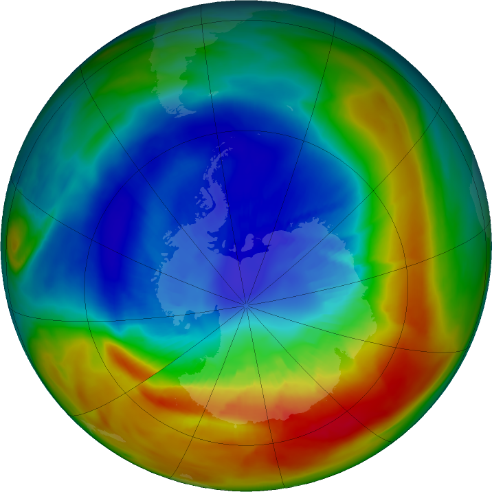 Antarctic ozone map for 07 September 2019